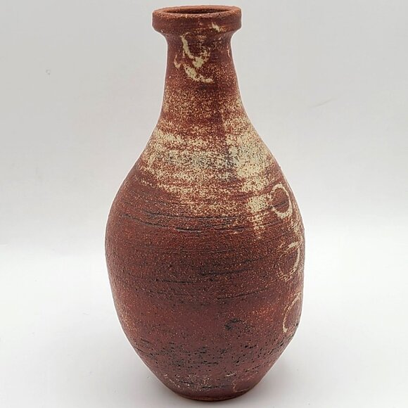 Signed Earthenware Studio Art Pottery Primitive Abstract Folk Art Bud Vase 7.5" - Picture 4 of 10